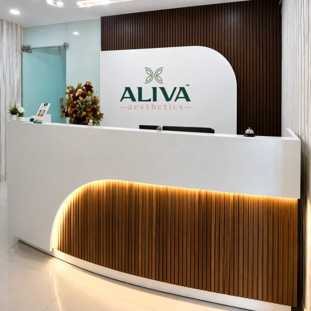 Aliva Aesthetics clinic reception, Vijayawada