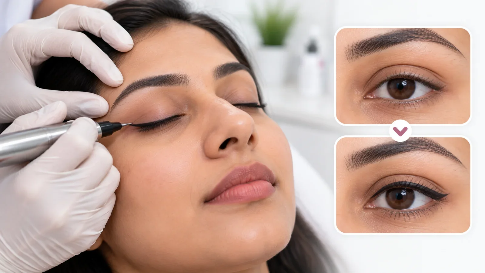 Permanent eyeliner being applied at Aliva Aesthetics, Vijayawada